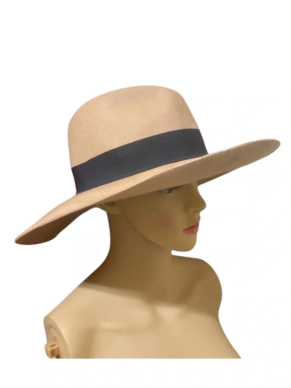 Michael Stars Tan Grande 100% Wool Fedora (with Wide Brim) Black Band OS